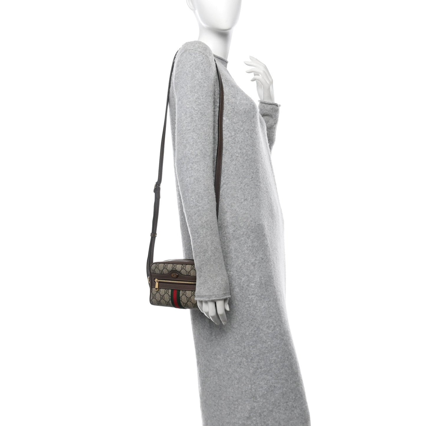 Gucci GG Supreme Monogram Web Mini Ophidia Shoulder Bag Brown