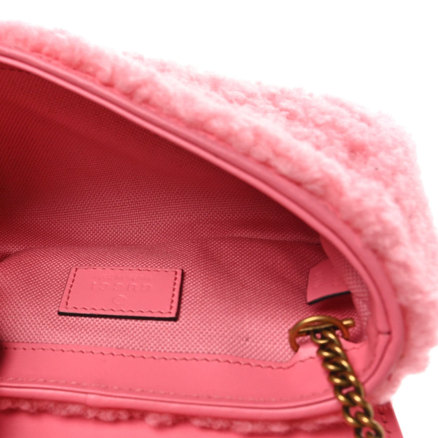 Gucci Shearling Matelasse Super Mini GG Marmont Shoulder Bag Lotus Pink