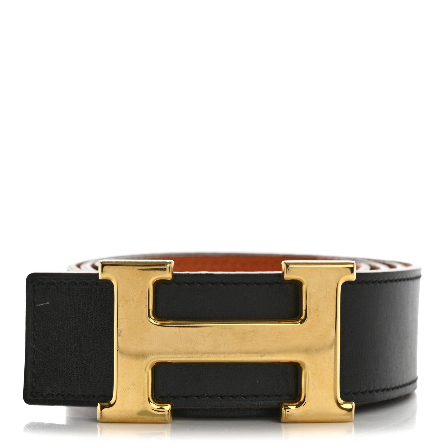 Hermes Box Togo 32mm H Belt 80 32 Black Orange
