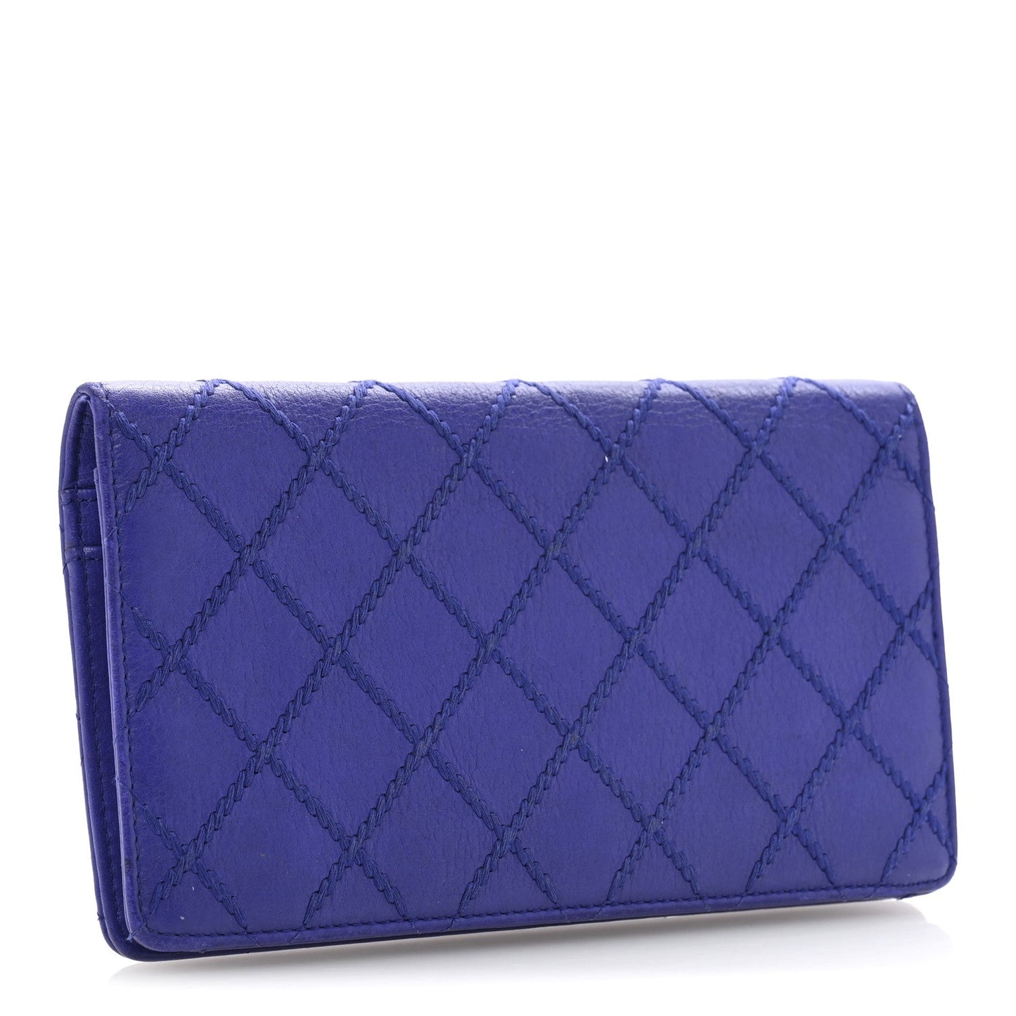 Chanel Calfskin Stitched Fancy CC Yen Wallet Blue
