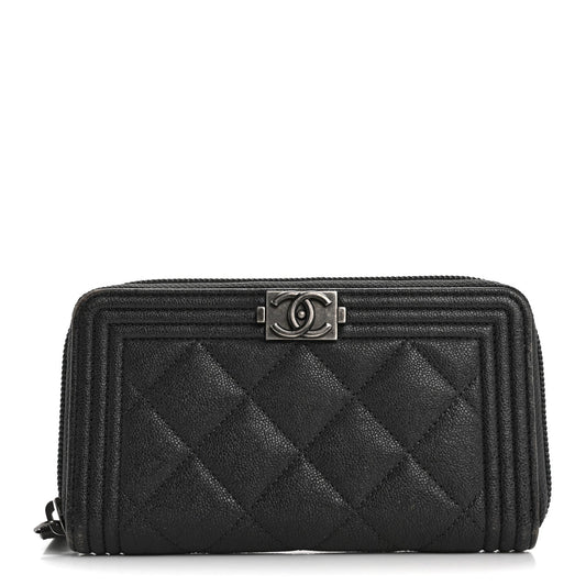 Chanel Iridescent Caviar Quilted Small Boy Zip Around Wallet Grey