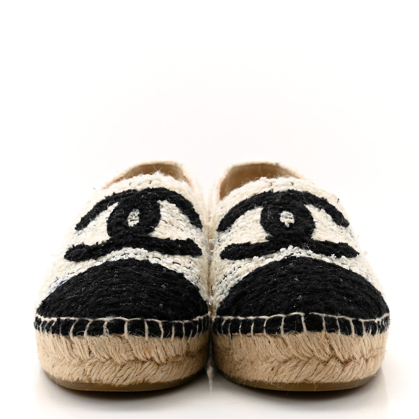 Chanel Tweed CC Espadrilles 36 Ecru White Blue Black