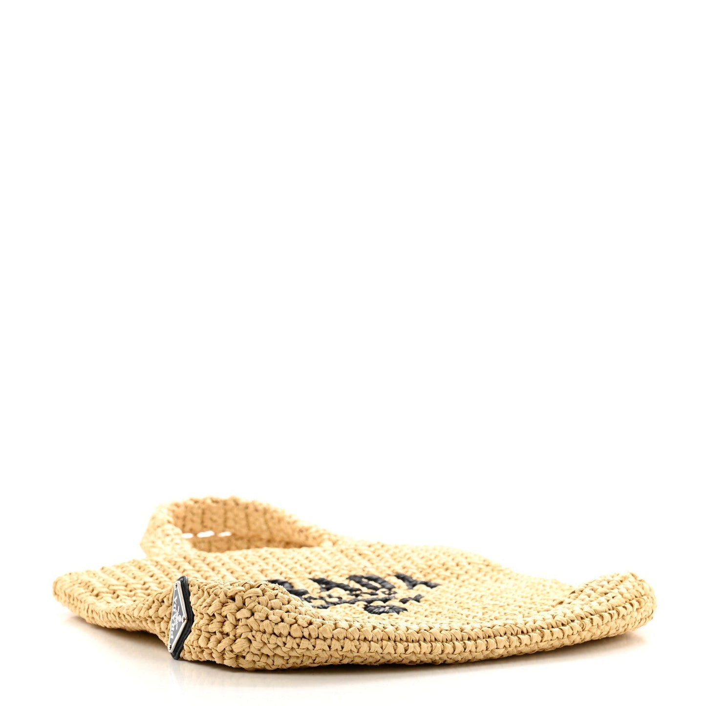 Prada Yarn Raffia Effect Crochet Embroidered Small Logo Tote Naturale