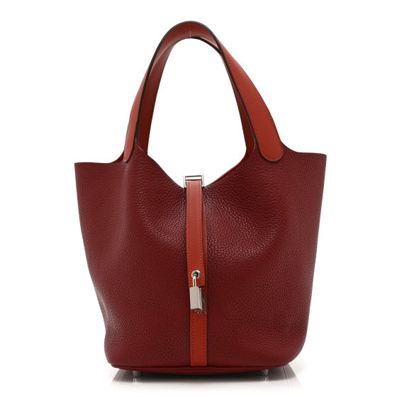 Hermes Taurillon Clemence Swift Picotin Lock 22 MM Rouge H Brique