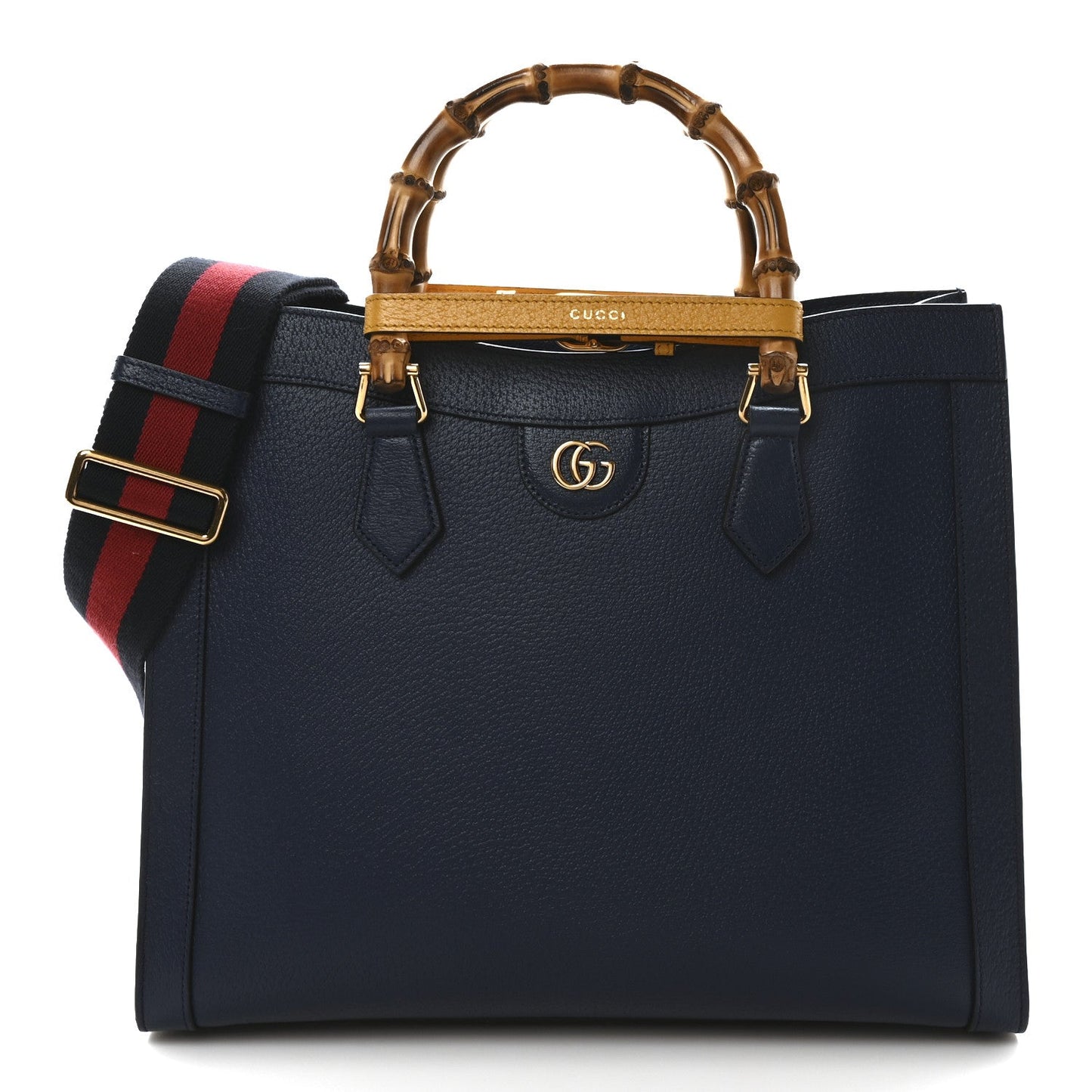 Gucci Textured Dollar Calfskin Web Medium Diana Tote Bag Royal Crop