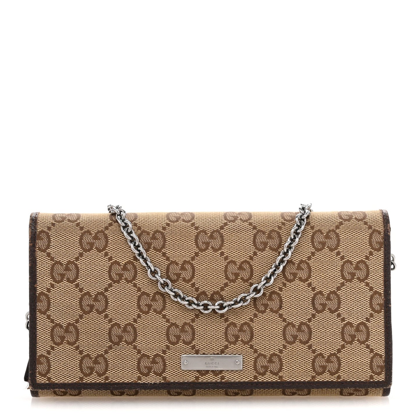 Gucci Monogram Metal Bar Chain Wallet Dark Brown