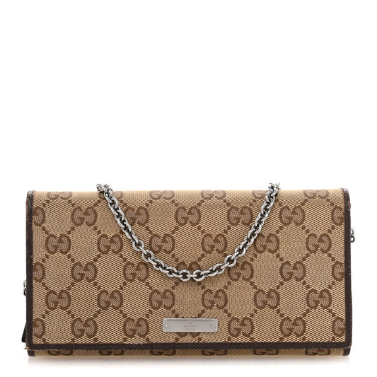 Gucci Monogram Metal Bar Chain Wallet Dark Brown