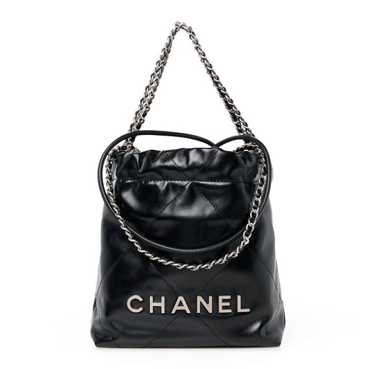 Chanel Shiny Calfskin Quilted Mini 22 Black
