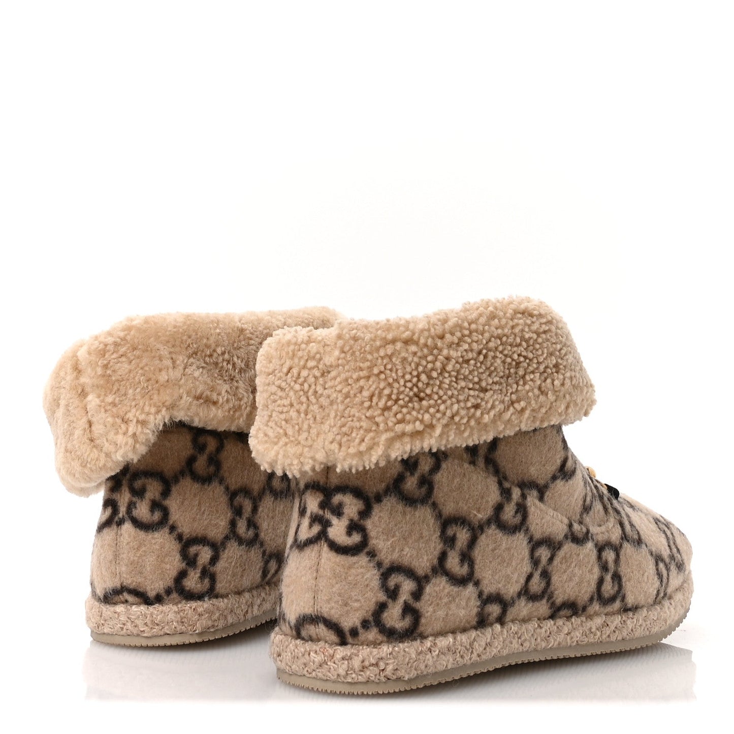 Gucci Covered Wool GG Monogram Mens Fria Horsebit Ankle Boots 9 Beige Ebony Butterscotch