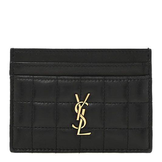 Saint Laurent Lambskin Carre Quilted Cassandre Credit Card Case Black