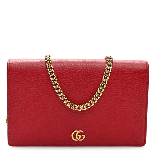 Gucci Dollar Calfskin Mini GG Marmont Chain Wallet Hibiscus Red