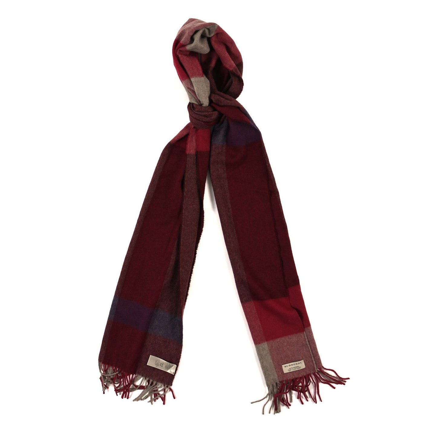 Burberry Cashmere Mega Check Fringe Scarf Red