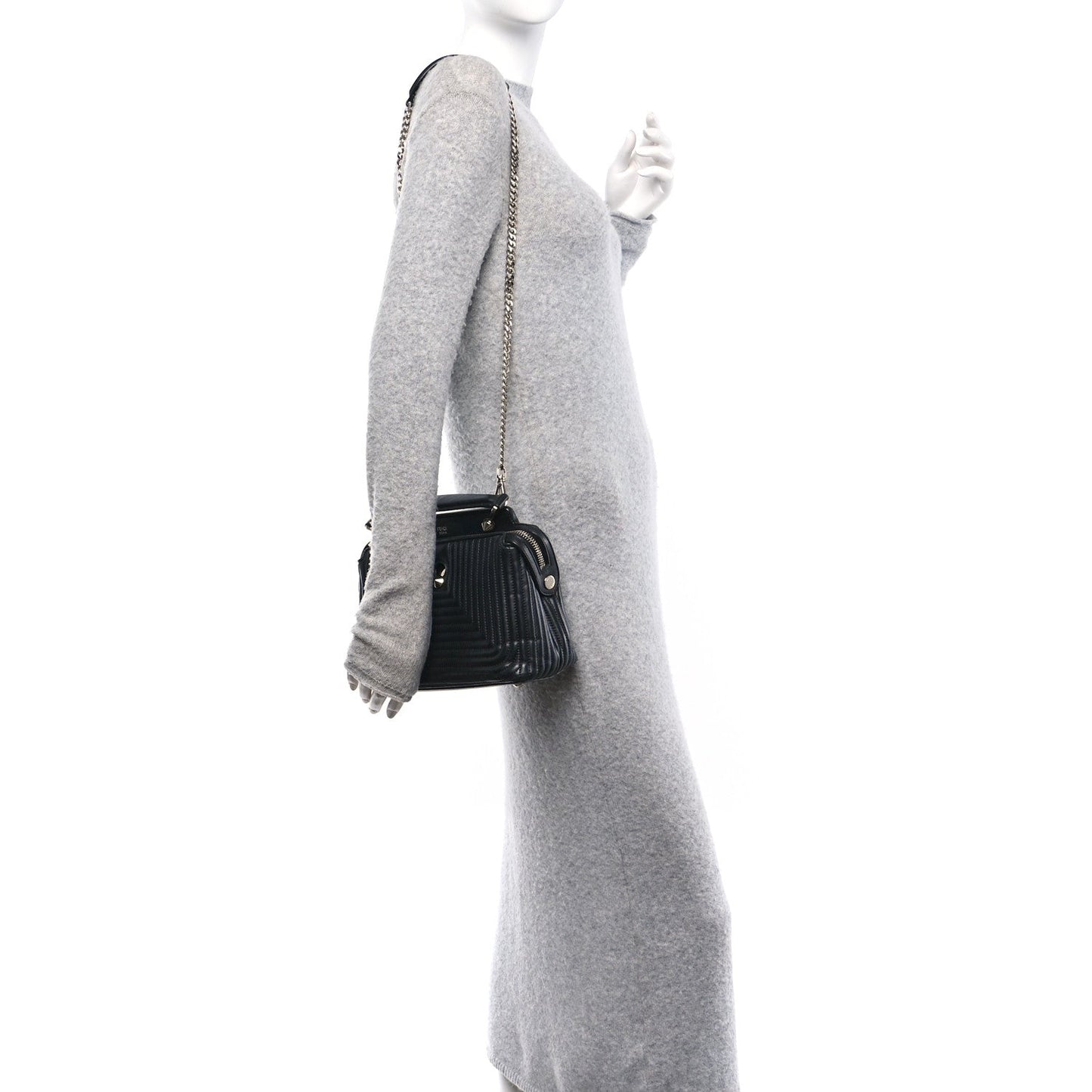 Fendi Shiny Nappa Trapuntata Chain Small DotCom Click Chain Satchel Black