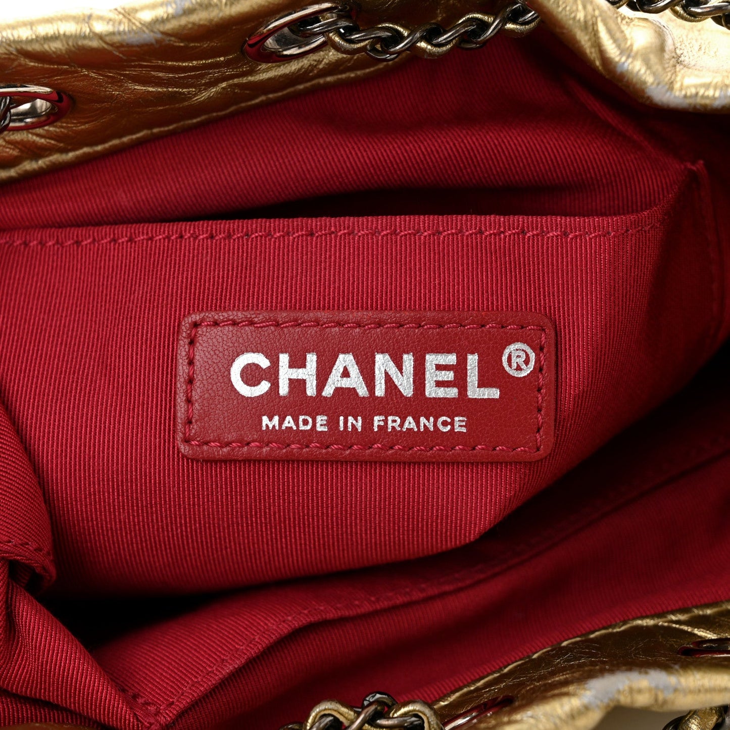 Chanel Metallic Aged Calfskin Quilted Small Gabrielle Bucket Gold