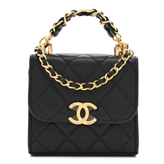 Chanel Caviar Quilted Coco First Clutch With Chain Black