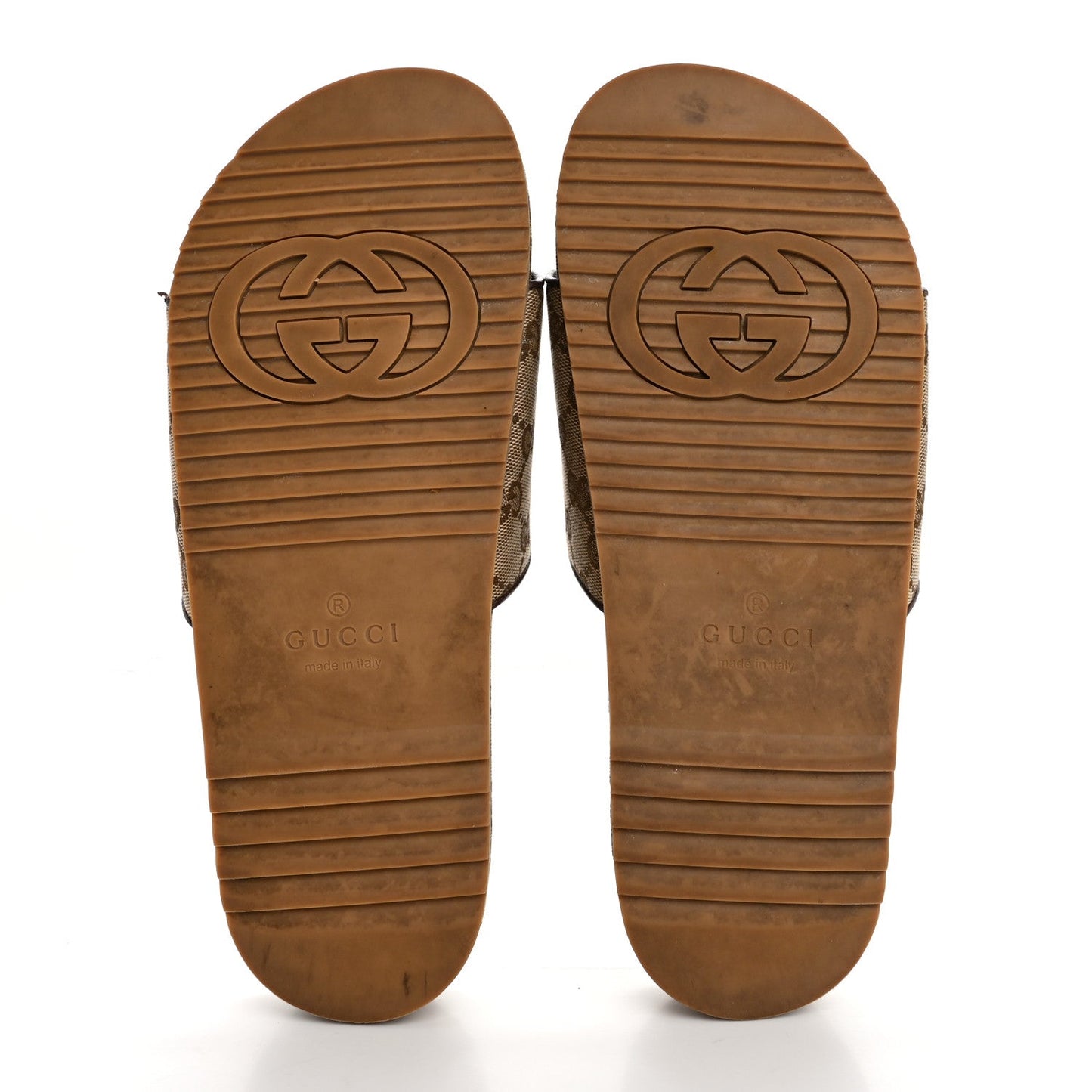 Gucci Canvas GG Monogram Mens Slide Sandals 10 Beige