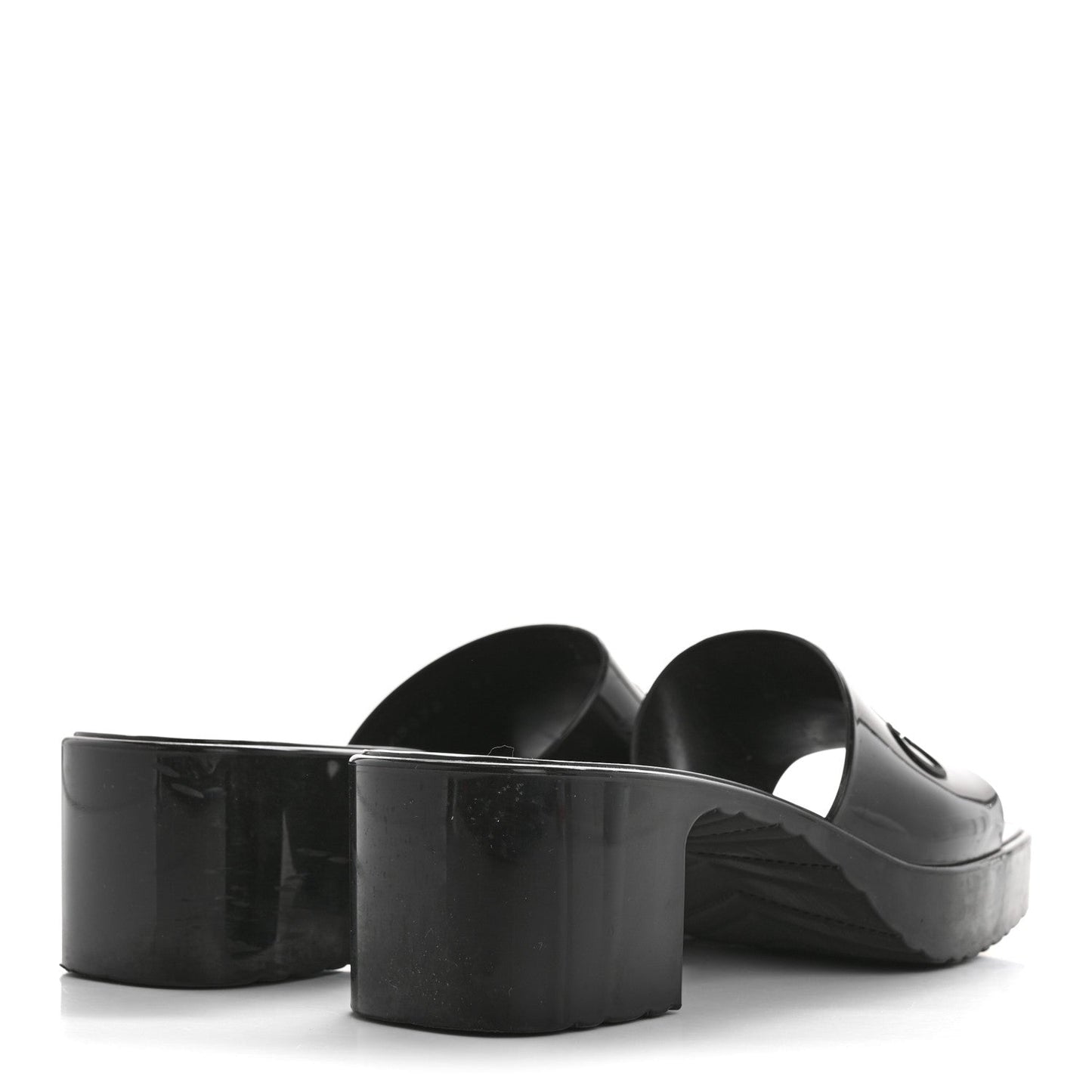 Gucci Rubber Logo Womens Platform 20/60mm Slide Sandals 35 Black