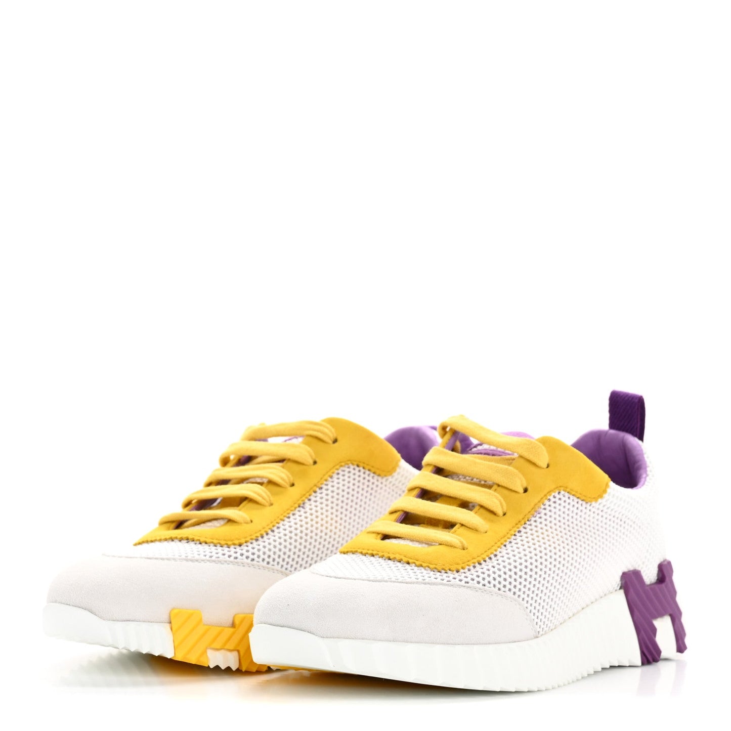 Hermes Air Mesh Suede Goatskin Bouncing Sneakers 36 White Multicolor