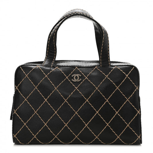 Chanel Calfskin Wild Stitch Top Handle Bag Black