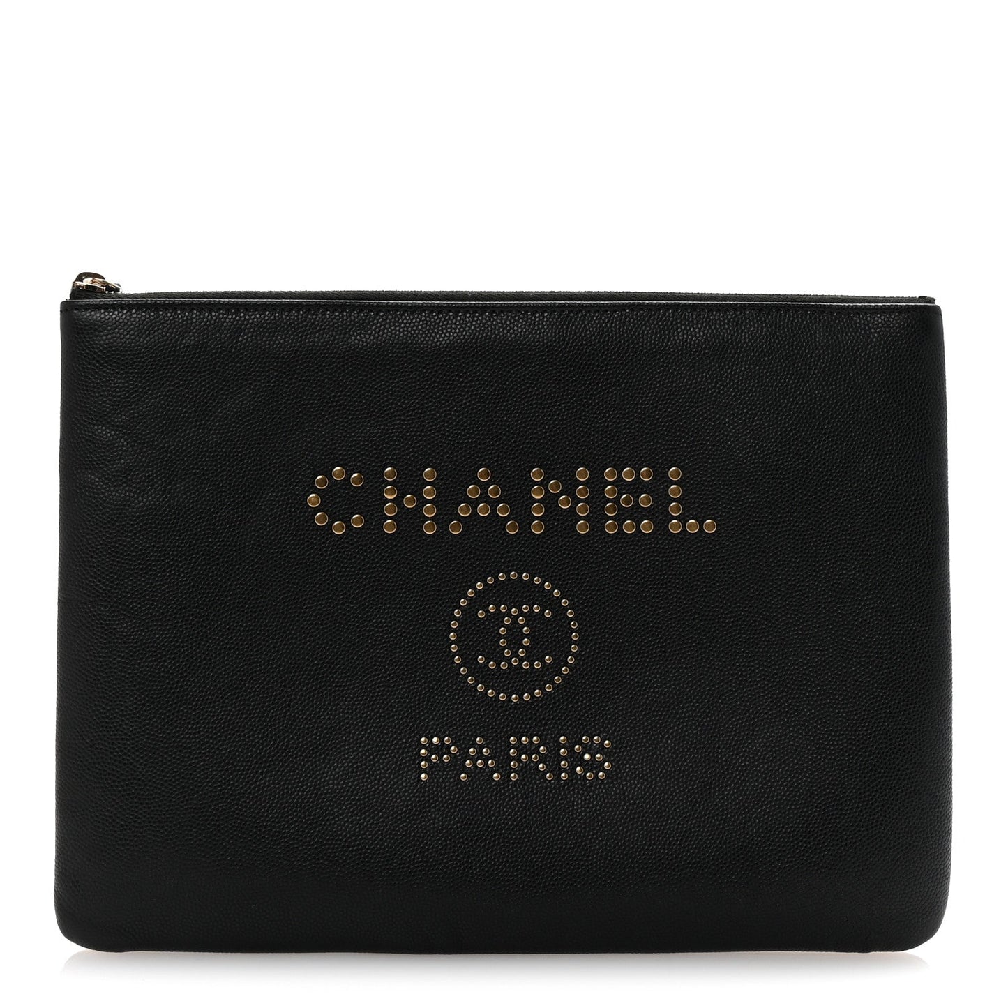 Chanel Caviar Studded Medium Deauville Pouch Black