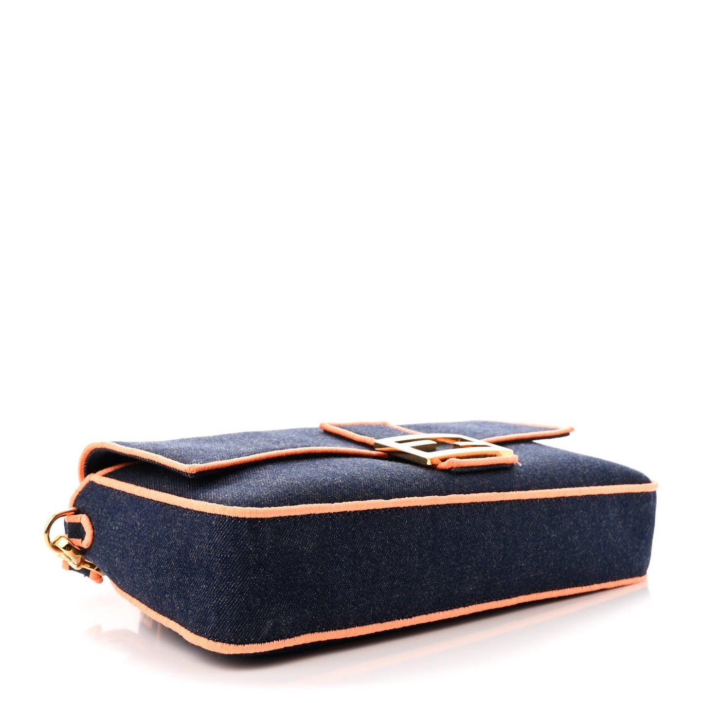 Fendi Denim Large Baguette Blue Arancio Fluo