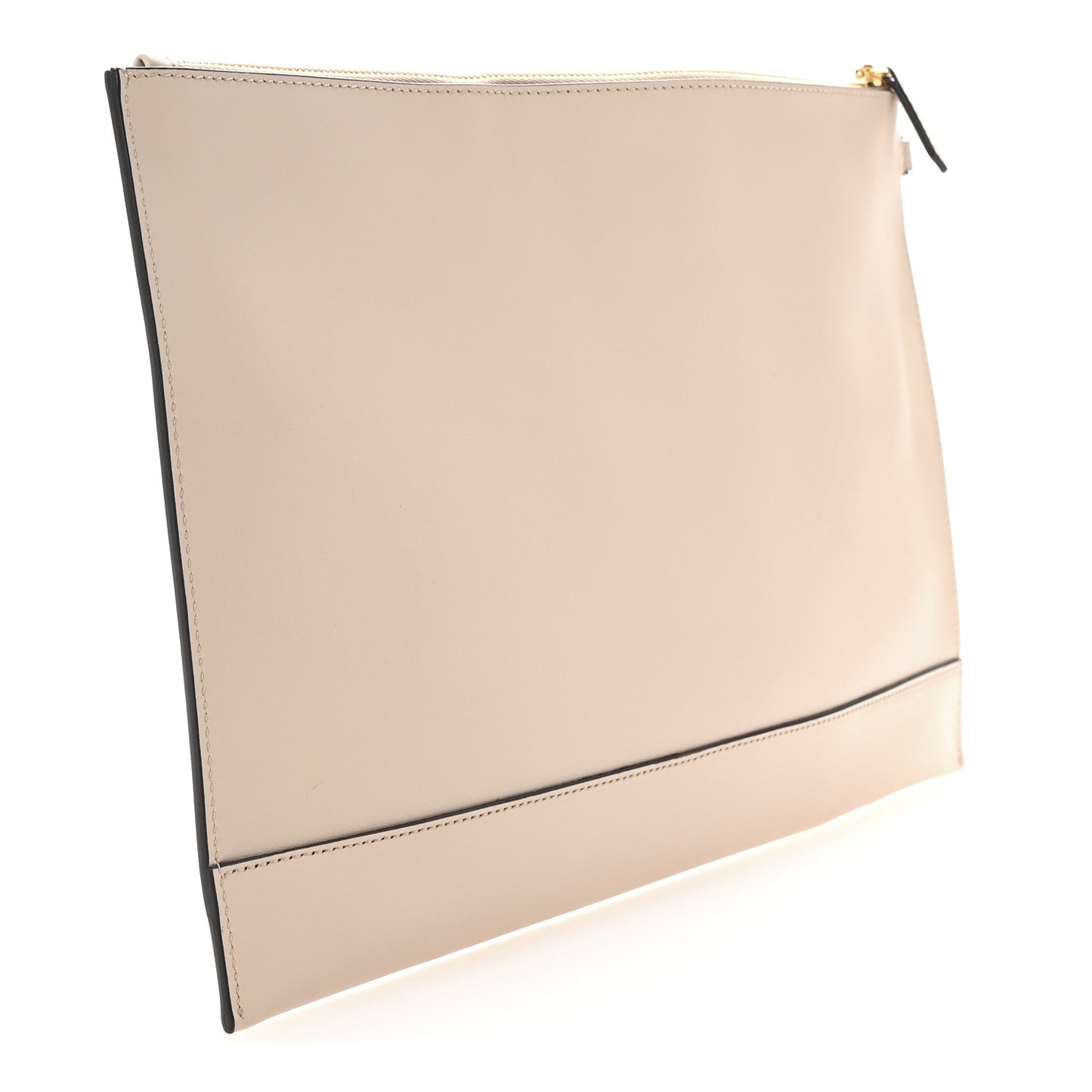 Fendi Vitello King Logo Embossed Large Flat Pouch Poudre