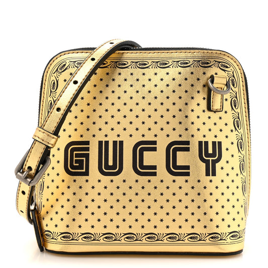 Gucci X SEGA Calfskin GUCCY Stars Mini Dome Shoulder Bag Gold