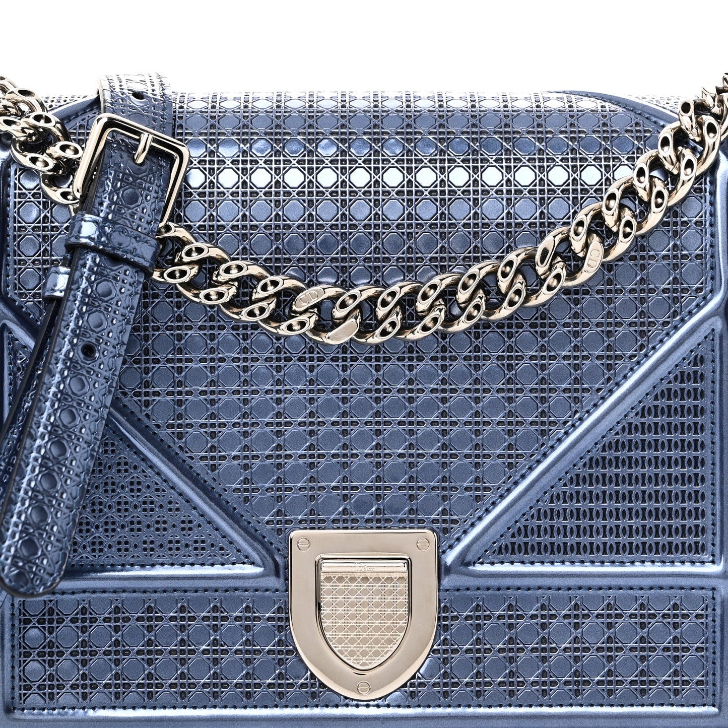 Christian Dior Patent Micro-Cannage Medium Diorama Flap Bag Blue