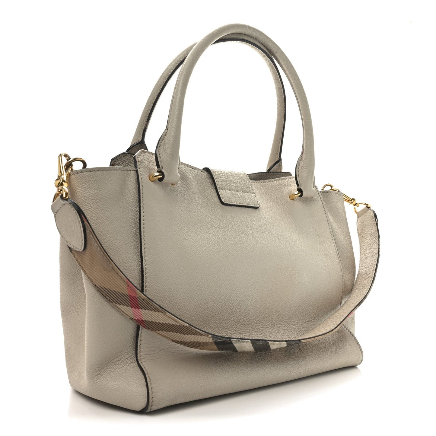 Burberry Soft Grain Calfskin Medium Buckle Tote Limestone
