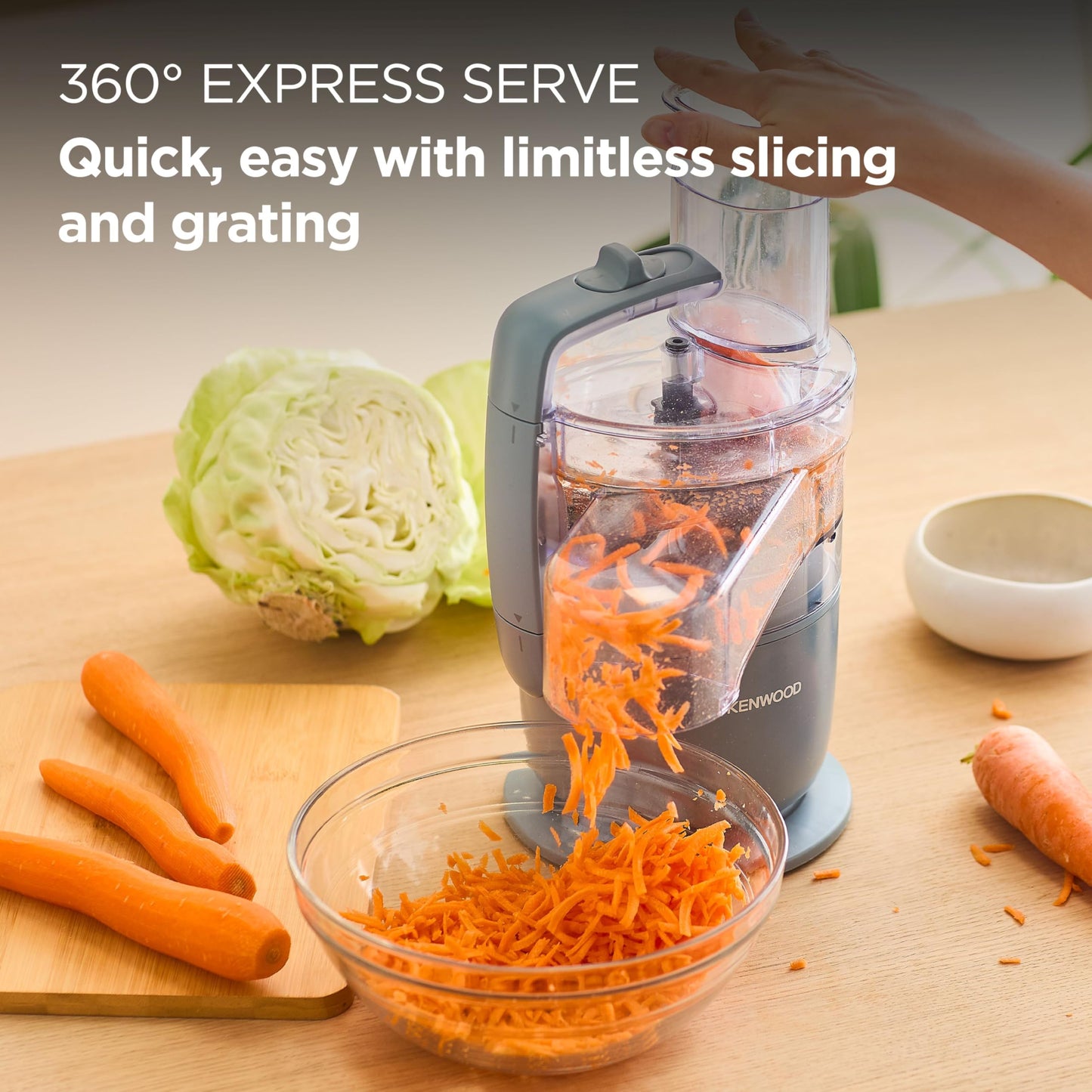 Kenwood, MultiPro Go FDP22.130GY, Food Processor, for Chopping, Slicing, Grating, Pureeing and Kneading Dough, with Express Serve, 1.3L Bowl, Knife blade, 4mm Slicing/Grating Disk, 650 Watts, Grey