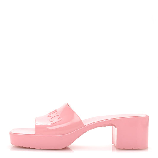 Gucci Rubber Logo Womens Platform 20/60mm Slide Sandals 39 Wild Rose