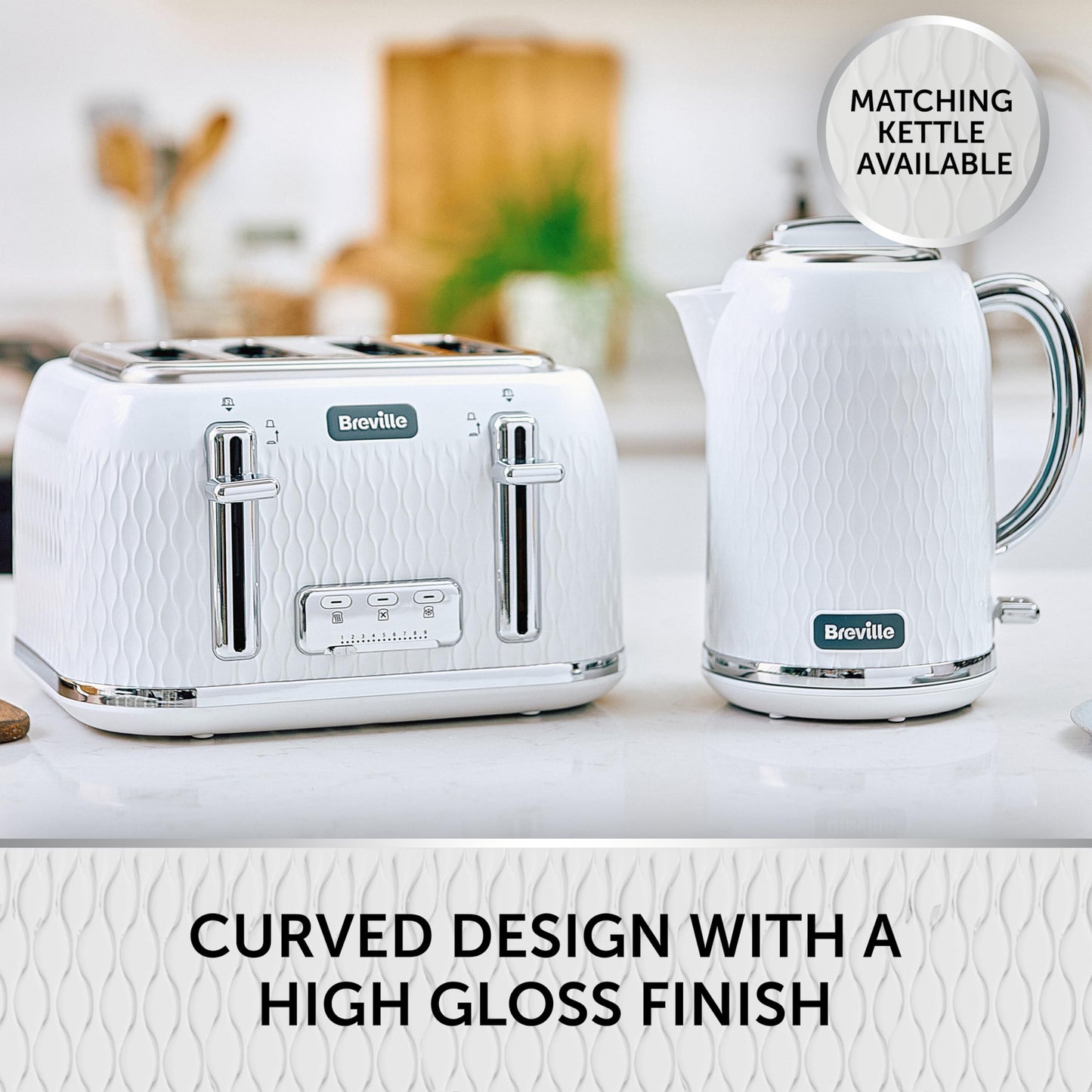 Breville Curve 4 Slice Toaster with High Lift & Wide Slots | White & Chrome [VTT911]