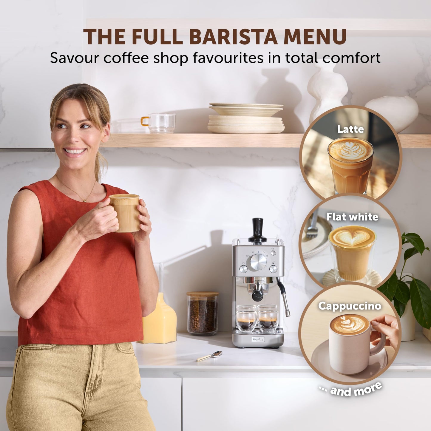 Breville Barista Slimline Espresso Machine | Integrated Milk Frother | Compact Coffee Maker for CappuccinosLattes & More | 15 Bar Pump | Silver [VCF185]