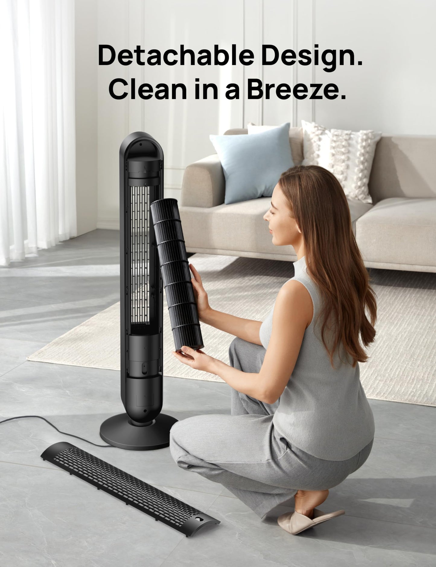 DREO 42 Inch Smart Tower Fan, 8.5m/s High-Velocity Cooling Fans, 9 Speeds Standing Fans for Bedroom, 25dB Silent Bladeless Electric Fan, 4 Modes, 90° Oscillating, 12H Timer, WiFi/Alexa/Remote Control