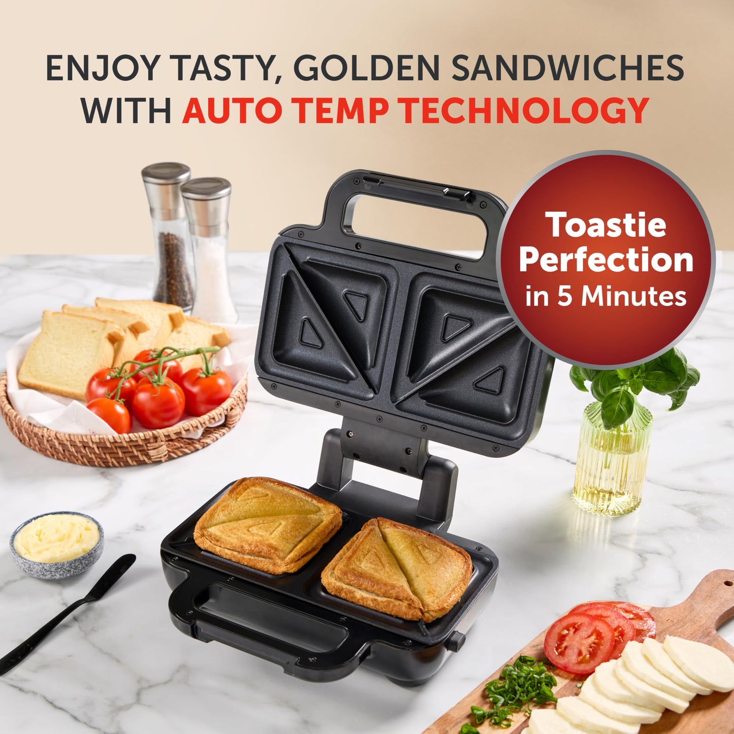 Breville Stuff 'n' Press Deep Fill Toastie Maker | 2 Slice Sandwich Toaster | High Hinge for Extra Fillings | Dishwasher SafeNon Stick Plates | VST101