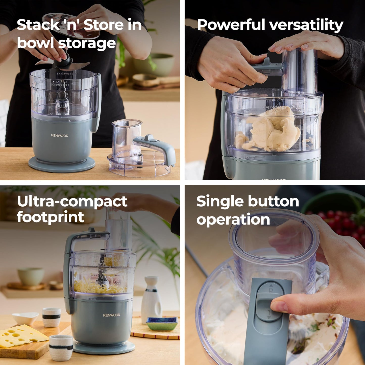 Kenwood, MultiPro Go FDP22.130GY, Food Processor, for Chopping, Slicing, Grating, Pureeing and Kneading Dough, with Express Serve, 1.3L Bowl, Knife blade, 4mm Slicing/Grating Disk, 650 Watts, Grey