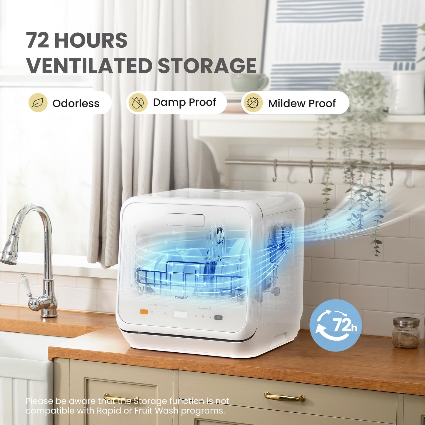 COMFEE‘ Table Top Dishwasher, Mini Countertop Dishwasher with 6+3 Programs, Steam Wash, Baby Care & Fruit Wash, No plumbing, Delay Start, 72H Storage, Perfect for Singles or Couples