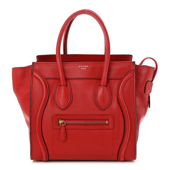Celine Drummed Calfskin Micro Luggage Red