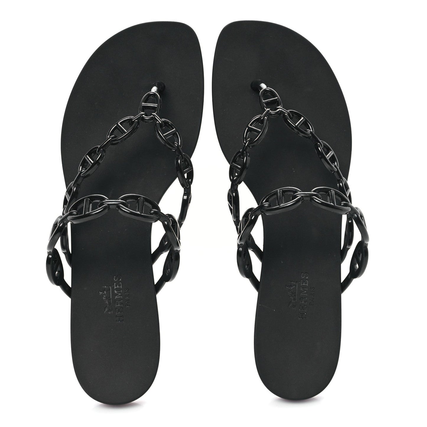 Hermes Rubber Chaine d'Ancre Rivage Sandals 38 Black