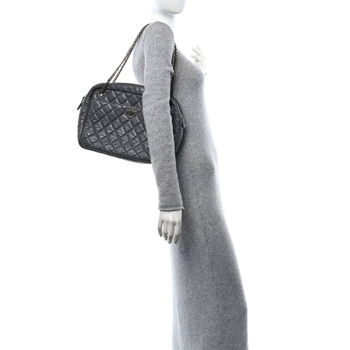 Chanel Aged Calfskin Quilted Large Reissue Camera Case Grey