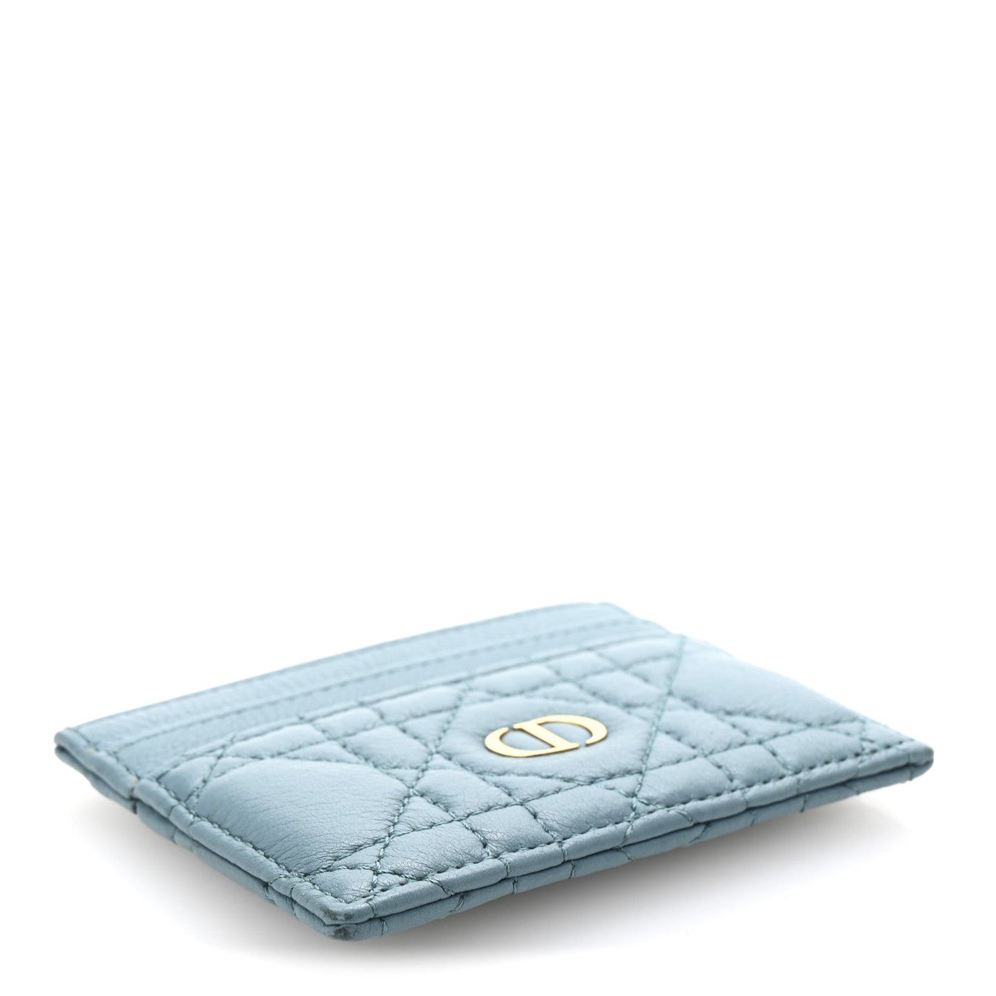 Christian Dior Supple Calfskin Cannage Caro Five-Slot Card Holder Turquoise
