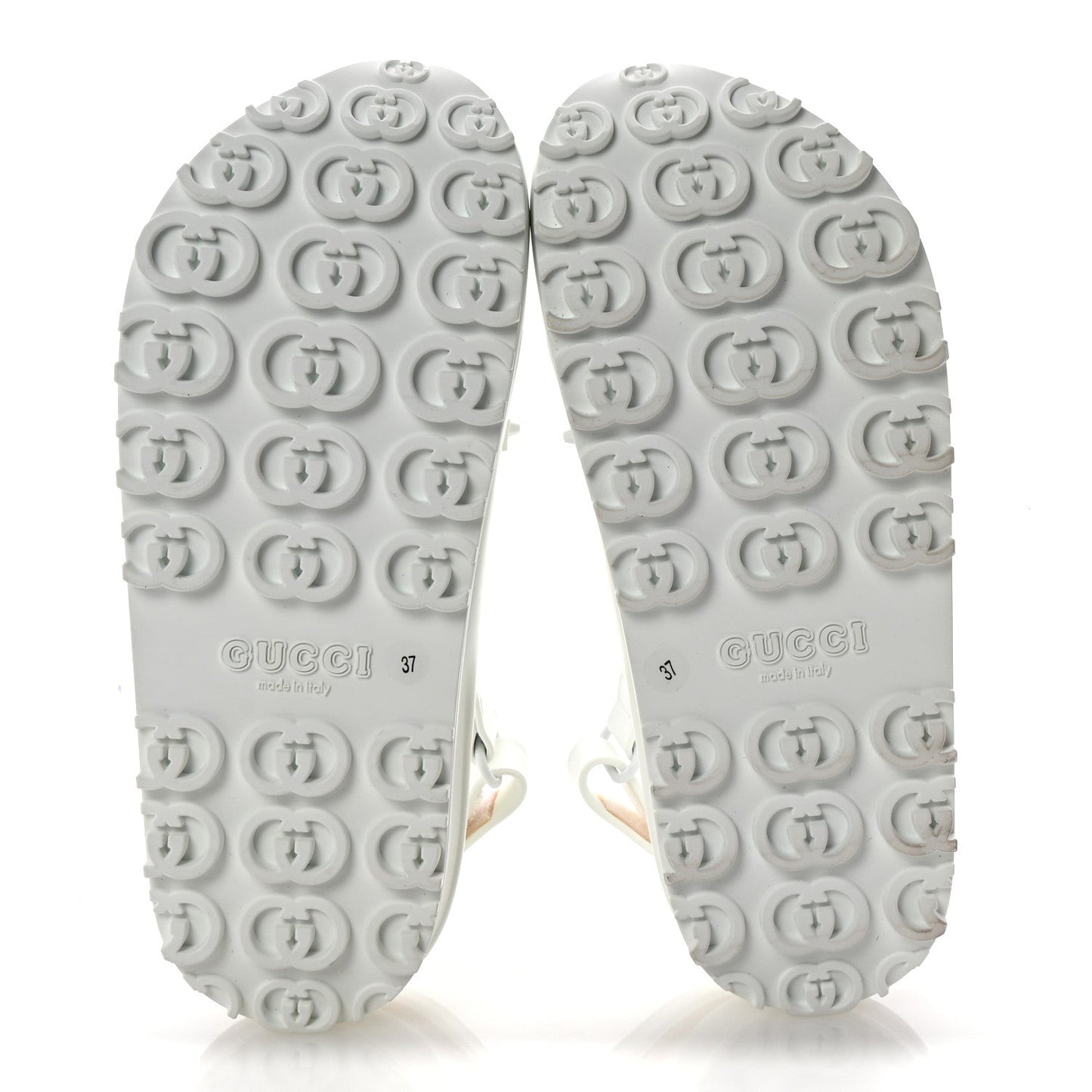 Gucci Soft Rubber Horsebit Touch Womens Strapped Sandals 37 Great White