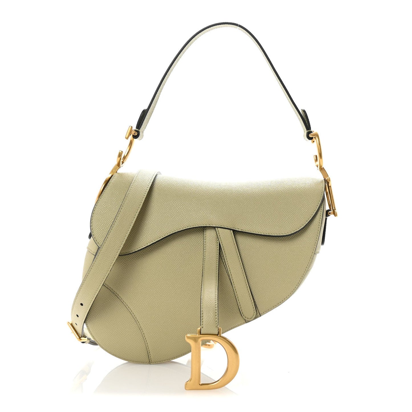Christian Dior Grained Calfskin Saddle Bag With Strap Desert Sage