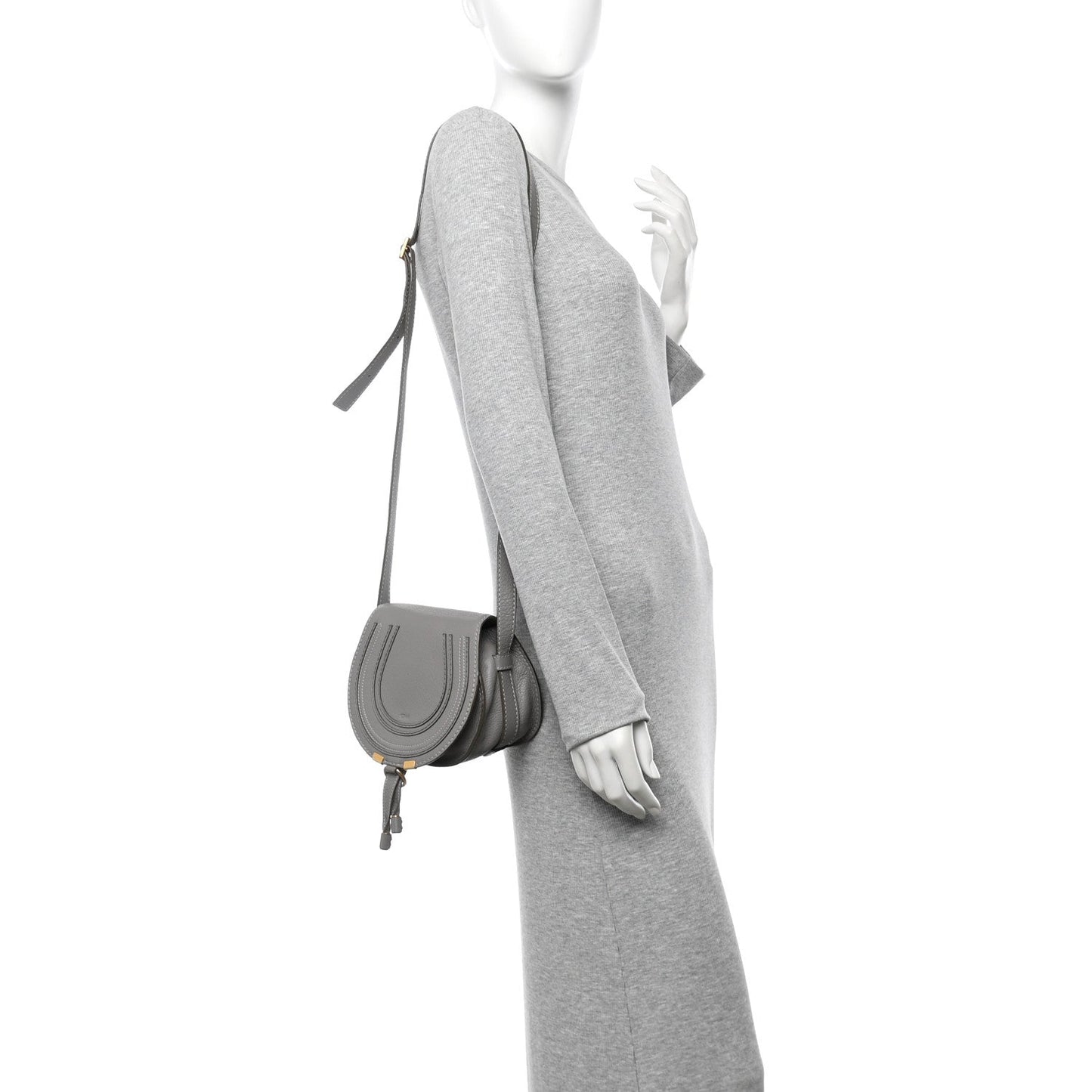 Chloe Calfskin Mini Marcie Round Crossbody Bag Cashmere Grey