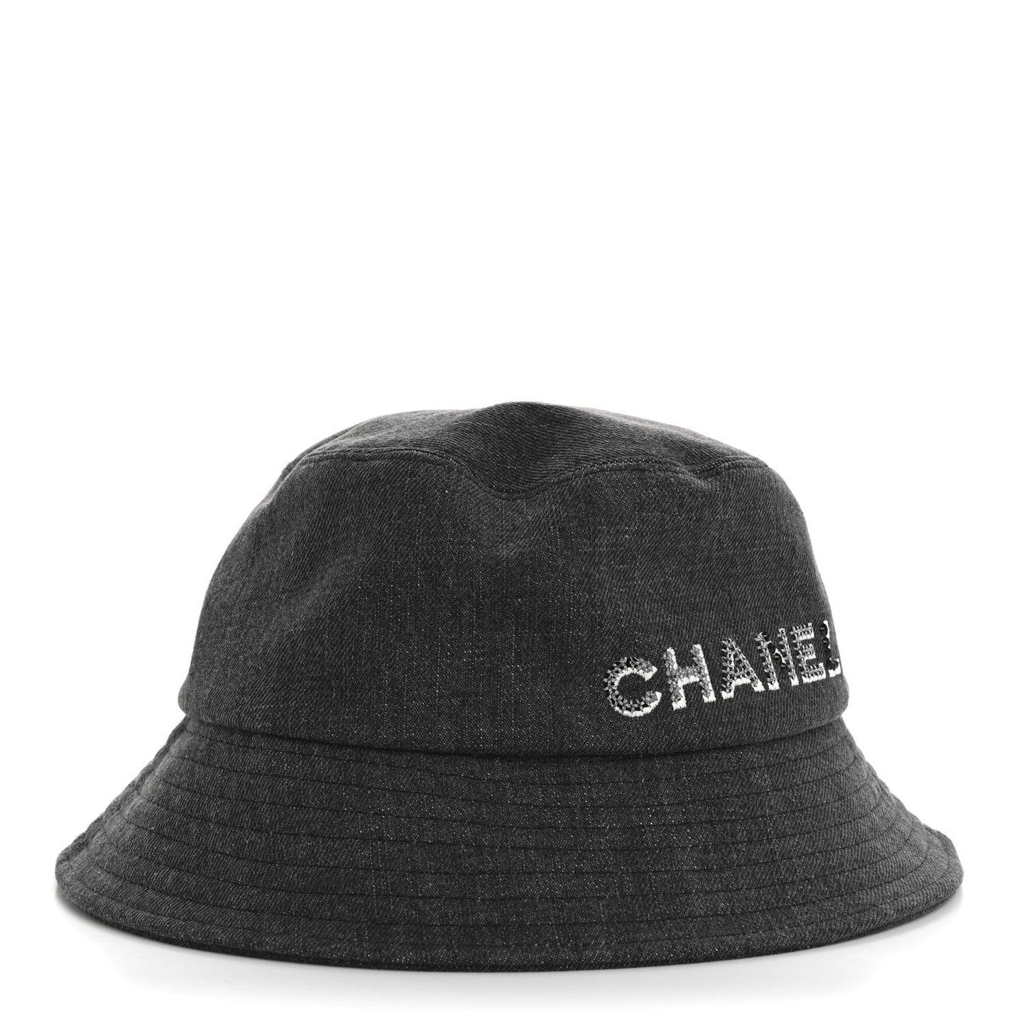 Chanel Denim Sequin Cloche Logo Bucket Hat M Black