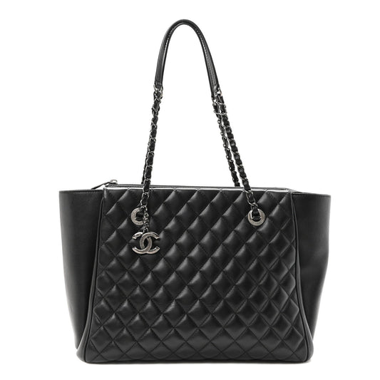 Chanel Lambskin Quilted Shopping Tote Black