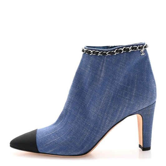 Chanel Denim Grosgrain Cap Toe Short Boots 37 Blue
