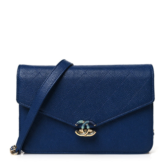 Chanel Grained Calfskin Quilted Cuba Wallet On Chain WOC Blue
