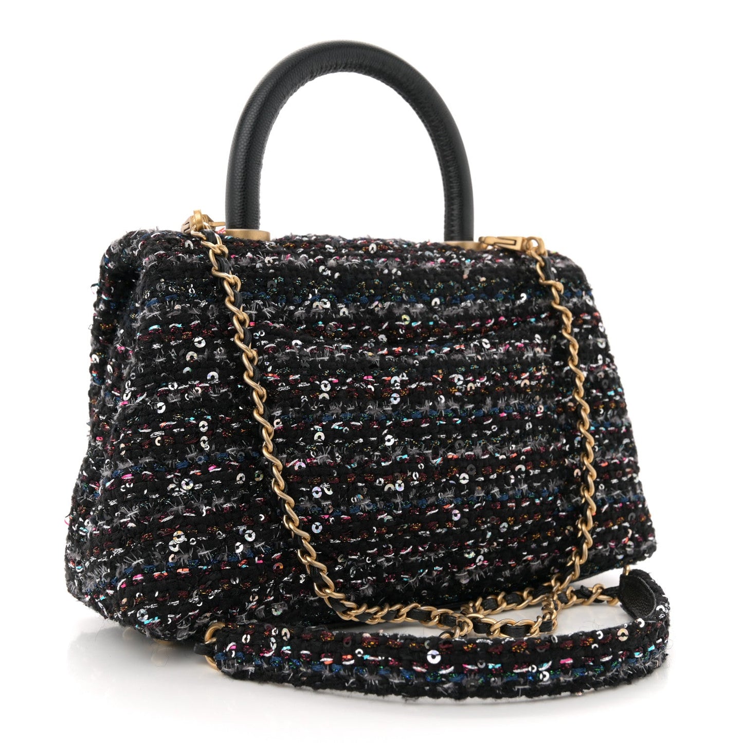 Chanel Tweed Sequin Mini Coco Handle Flap Black