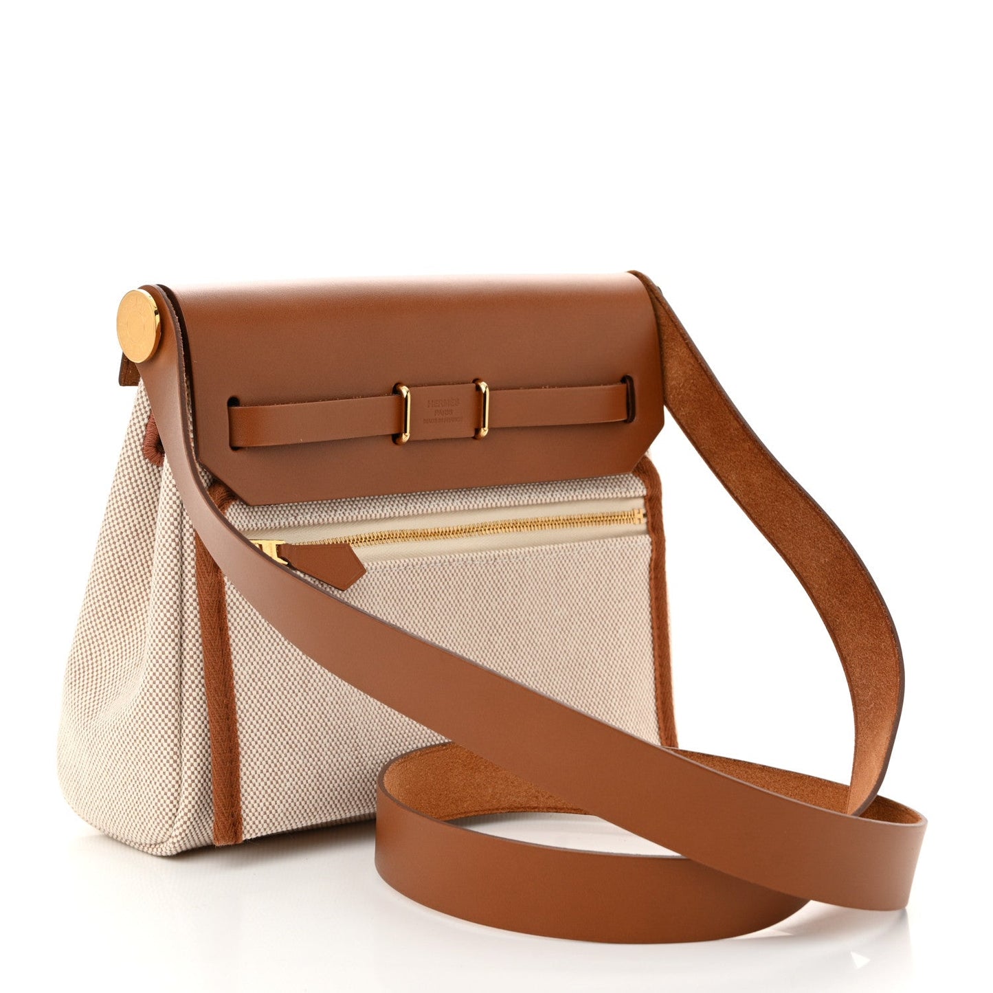 Hermes Military Toile Vache Hunter Herbag Zip Retourne 20 Ecru Beige Fauve